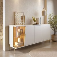 Balcão Buffet Sena 4 Portas 4 Prateleira com Vidro Off White Matte/Freijó - Colibri