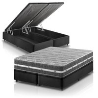 Cama Box Baú King Preto + Colchão Espuma D45 Ortopédico Zidi Brooklyn 193x203x67cm