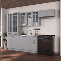 Armário de Cozinha Modulada Compacta Fidelitá Nara 100% MDF 4 Peças 280cm 12 Portas 2 Gavetas Sem Tampo e Rodapé Titânio