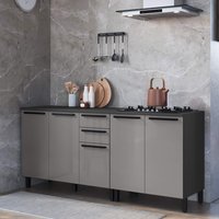 Kit 2 Balcões Modulados Gabinete Pia 120cm e Cooktop 80cm Mônaco Com Tampo Chumbo/Titânio