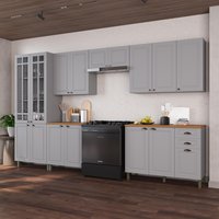 Armário de Cozinha Modulada Completa Fidelitá Nara 100% MDF 6 Peças 360cm 16 Portas 2 Gavetas Com Tampo Titânio