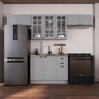 Armário de Cozinha Modulada Compacta Fidelitá Nara 100% MDF 4 Peças 280cm 10 Portas 2 Gavetas Sem Tampo e Rodapé Titânio