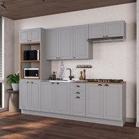 Armário de Cozinha Modulada Completa Fidelitá Nara 100% MDF 5 Peças 270cm 14 Portas 2 Gavetas Sem Tampo e Rodapé Titânio