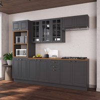 Armário de Cozinha Modulada Completa Fidelitá Nara 100% MDF 5 Peças 270cm 14 Portas 2 Gavetas Com Tampo e Rodapé Chumbo