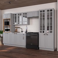 Armário de Cozinha Modulada Completa Fidelitá Nara 100% MDF 5 Peças 350cm 16 Portas 2 Gavetas Sem Tampo e Rodapé Titânio