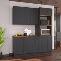 Armário de Cozinha Modulada Compacta Fidelitá Nara 100% MDF 3 Peças 190cm 10 Portas 2 Gavetas Com Tampo e Rodapé Chumbo