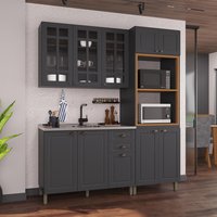 Armário de Cozinha Modulada Compacta Fidelitá Nara 100% MDF 3 Peças 190cm 10 Portas 2 Gavetas Sem Tampo Chumbo