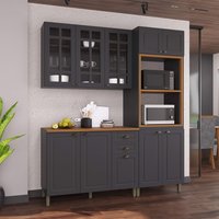 Armário de Cozinha Modulada Compacta Fidelitá Nara 100% MDF 3 Peças 190cm 10 Portas 2 Gavetas Com Tampo Chumbo