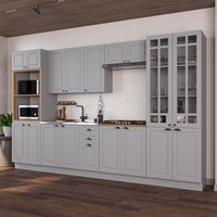 Armário de Cozinha Modulada Completa Fidelitá Nara 100% MDF 6 Peças 350cm 18 Portas 2 Gavetas Sem Tampo e Rodapé Titânio