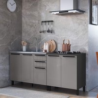 Kit 2 Balcões Modulados Gabinete Pia 120cm e Cooktop 80cm Mônaco Sem Tampo Chumbo/Titânio