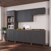 Armário de Cozinha Modulada Completa Fidelitá Nara 100% MDF c/5 Peças 270cm 14 Portas 2 Gavetas Com Tampo Chumbo