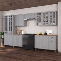 Armário de Cozinha Modulada Completa Fidelitá Nara 100% MDF de 6 Peças 360cm 16 Portas 2 Gavetas Com Tampo Titânio