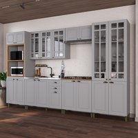 Armário de Cozinha Modulada Completa Fidelitá Nara 100% MDF de 6 Peças 350cm 18 Portas 2 Gavetas Sem Tampo Titânio