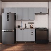 Armário de Cozinha Modulada Compacta Fidelitá Nara 100% MDF de 4 Peças 280cm 10 Portas 2 Gavetas S/ Tampo Titânio
