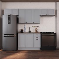Armário Cozinha Modulada Compacta Fidelitá Nara 100% MDF 4 Peças 280cm 10 Portas 2 Gavetas Sem Tampo e Rodapé Titânio