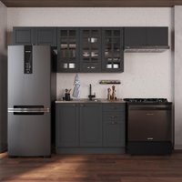 Armário Cozinha Modulada Compacta Fidelitá Nara 100% MDF 4 Peças 280cm Com 10 Portas 2 Gavetas S/Tampo e Rodapé Chumbo