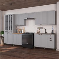 Armário de Cozinha Modulada Completa Fidelitá Nara 100% MDF 6 Peças 360cm com 16 Portas 2 Gavetas Sem Tampo Titânio