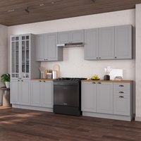 Armário Cozinha Modulada Completa Fidelitá Nara 100% MDF c/6 Peças 360cm 16 Portas 2 Gavetas Com Tampo e Rodapé Titânio