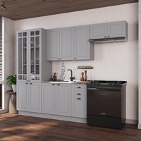 Armário de Cozinha Modulada Compacta Fidelitá Nara 100% MDF 4 Peças 280cm 12 Ports 2 Gavetas Sem Tampo e Rodapé Titânio