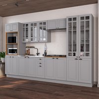 Armário de Cozinha Modulada Completa Fidelitá Nara 100% MDF 6 Pçs 350cm 18 Portas 2 Gavetas Sem Tampo e Rodapé Titânio