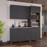 Armário de Cozinha Modulada Compacta Fidelitá Nara 100% MDF 3 Peças 190cm 10 Ports 2 Gavetas S/ Tampo Chumbo