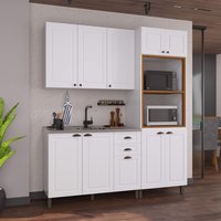 Armário Cozinha Modulada Compacta Fidelitá Nara 100% MDF de 3 Peças 190cm 10 Portas 2 Gavetas Sem Tampo Branco