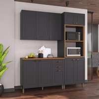 Armário Cozinha Modulada Compacta Fidelitá Nara 100% MDF 3 Peças 190cm 10 Portas 2 Gavetas C/ Tampo Chumbo