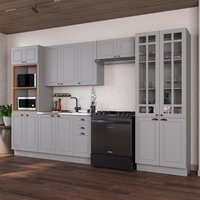 Armário Cozinha Modulada Completa Fidelitá Nara 100% MDF de 5 Peças 350cm 16 Portas 2 Gavetas Sem Tampo e Rodapé Titânio