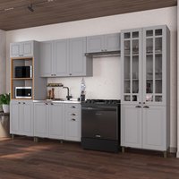 Armário Cozinha Modulada Completa Fidelitá Nara 100% MDF Com 5 Peças 350cm 16 Ports 2 Gavetas Sem Tampo Titânio