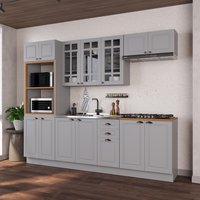 Armário de Cozinha Modulada Completa Fidelitá Nara 100% MDF 5 Peças 270cm 14 Portas 2 Gavetas S/ Tampo Rodapé Titânio