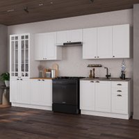 Armário Cozinha Modulada Completa Fidelitá Nara 100% MDF 6 Peças 360cm 16 Portas 2 Gavetas Sem Tampo e Rodapé Branco