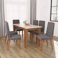 Conjunto Sala de Jantar Mesa Tampo de Vidro Fidelitá Génova Com 6 Cadeiras Freijó/Off-White Assento Titânio