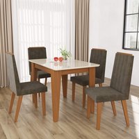 Conjunto Sala de Jantar Fidelitá Génova Mesa Tampo de Vidro Com 4 Cadeiras Freijó/Off-White Assento Capuccino