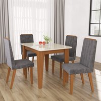 Conjunto Sala de Jantar Fidelitá Génova Mesa Tampo de Vidro Com 4 Cadeiras Freijó/Off-White Assento Titânio