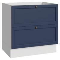 Balcão de Cozinha 80 cm 2 Gavetas (Sem Tampo) Branco/Azul Vik Madesa