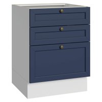 Balcão de Cozinha 60 cm 3 Gavetas (Sem Tampo) Branco/Azul Vik Madesa