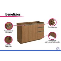 Balcão Cozinha Modulado p/ Pia 2Pt 3Gav 120cm Liga Canela Kappesberg