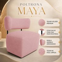 Poltrona Decorativa Orgânica Mariana Veludo Ferro Preto Cor:Rosê