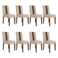 Kit 8 Cadeiras de Jantar Linea Suede Base Amêndoa - Pallazio Cor:Bege