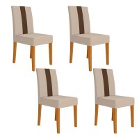 Kit 4 Cadeiras de Jantar Linea Suede Bege Base Freijó