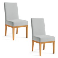Kit 2 Cadeiras de Jantar Brisa Suede Base de Madeira - Pallazio Cor:Cinza