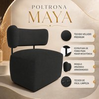 Poltrona Decorativa Orgânica Mariana Veludo Ferro Preto Cor:Preto