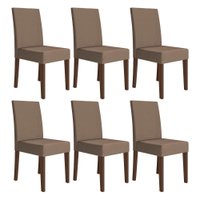 Kit 6 Cadeiras de Jantar Josi Suede Capuccino Base Amêndoa - Pallazio
