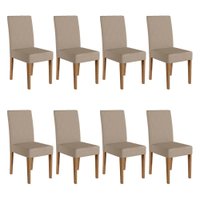 Kit 8 Cadeiras de Jantar Jade Suede Base Carvalho - Pallazio Cor:Bege