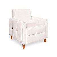 Poltrona Zoe Bouclê Off White Pés de Madeira - Pallazio