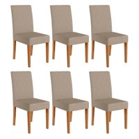Kit 6 Cadeiras de Jantar Jade Suede Bege Base Freijó - Pallazio