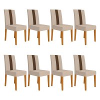 Kit 8 Cadeiras de Jantar Linea Suede Base Freijó - Pallazio Cor:Bege