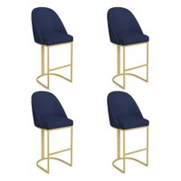 Kit 04 Banquetas Altas Bela Suede Base Metálica Industrial Dourado - Pallazio Cor:Azul Marinho