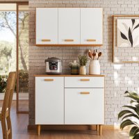 Kit Cozinha Ester 2 Peças 5 Portas Freijó UV/Off Acetinado - Pallazio