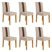 Kit 6 Cadeiras de Jantar Linea Suede Bege Base Freijó